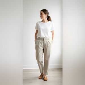 ZARA Khaki Pleated Smart Ankle Pants - Minimalist Chino Style